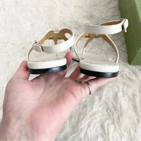 Gucci Calfskin Double G Thong Flat Sandals 36.5 Mystic White - Picture 10 of 14